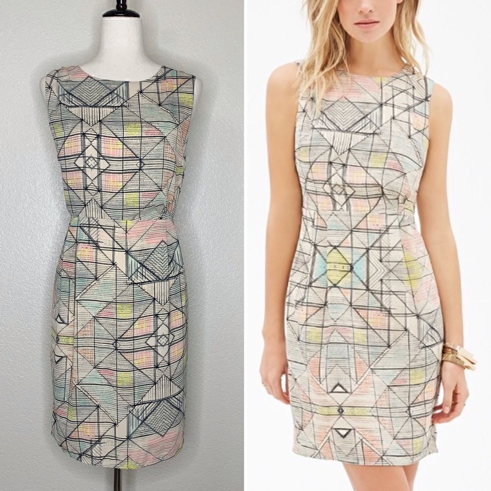 Forever 21 Geometric Print Sheath Dress, Sz Large
